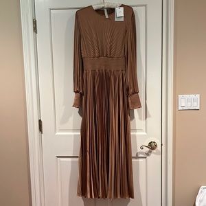 A.LC. Evening long sleeved pleated dress. More copper color than brown. See pics
